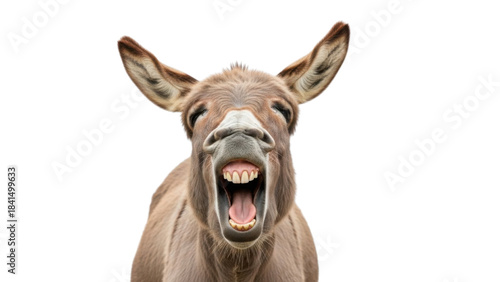 Funny Close-up Donkey Braying with Mouth Wide Open Showing Teeth isolated PNG with Transparent Background