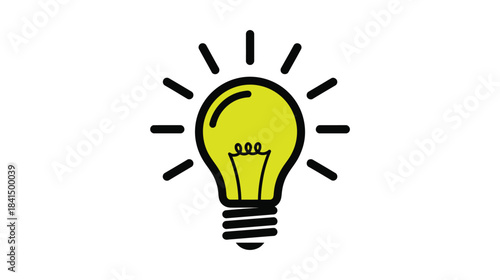 A bright yellow light bulb illustration with radiating lines around it