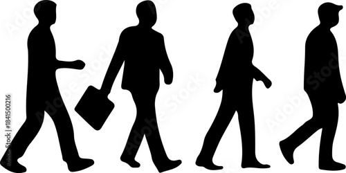 silhouettes of business men in formal wear back CAD illustration in editable lines in vector
