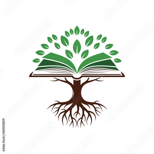 A stylized logo depicting a tree with deep roots, a sturdy trunk, and an open book forming its leafy canopy, symbolizing knowledge and growth.