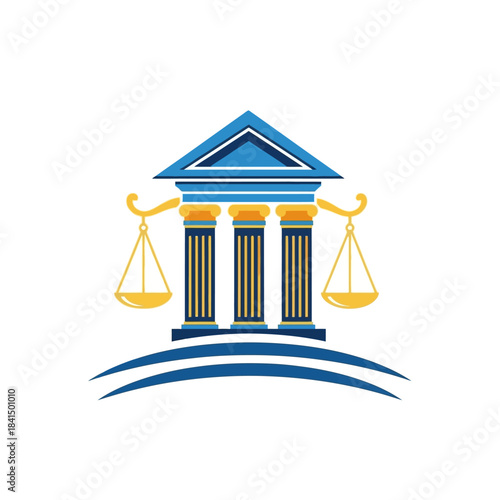 Stylized illustration of a courthouse building with golden scales of justice.