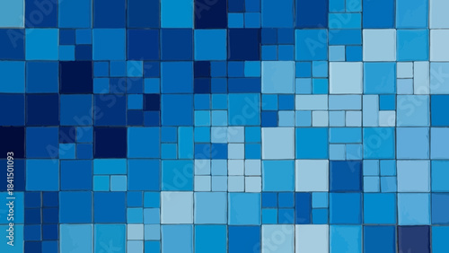 Blue Squares Abstraction: A captivating abstract design composed of meticulously arranged blue squares, creating a visual symphony of shades, textures, and dimensions.