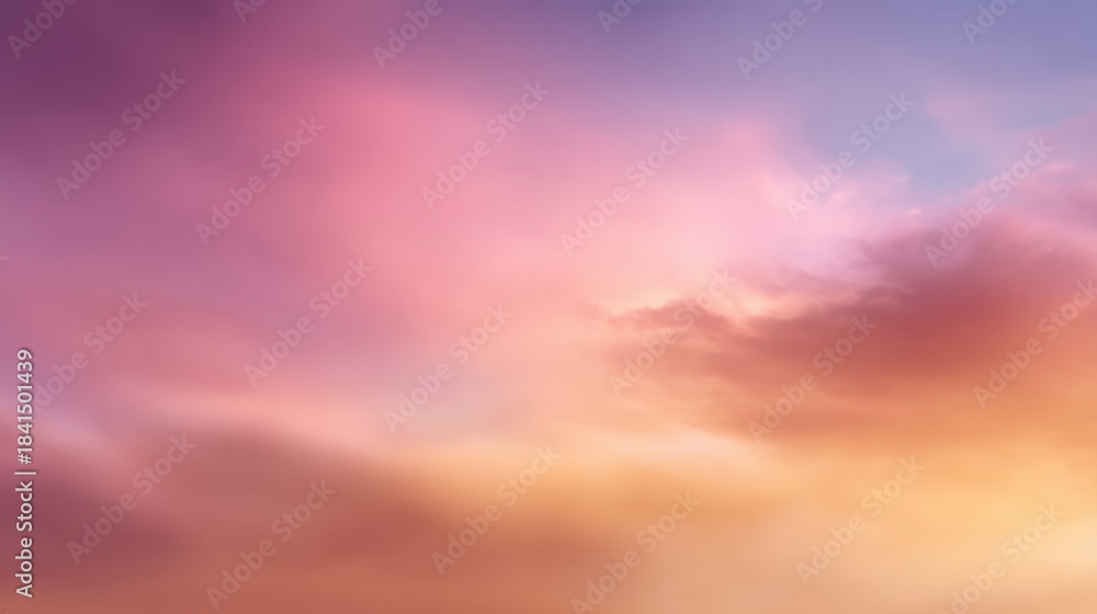 Fototapeta premium Soft pastel sky at dawn with gentle clouds in shades of pink, purple, and orange creating a serene and calming atmosphere for nature lovers