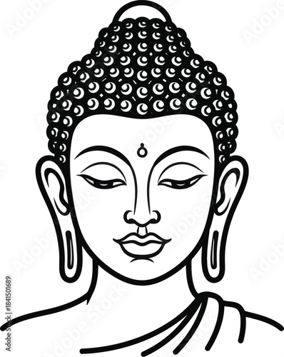 Peaceful Buddha face line illustration