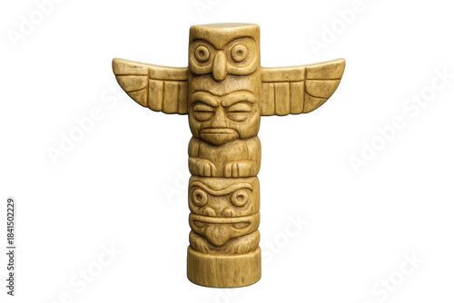Traditional wood carved totem pole with figures