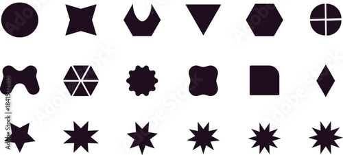 PrintBlack Filled Geometric Shape Grid – Abstract Icons & Symmetrical Design Elements on White Background