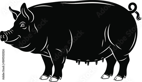 Farm Pig Silhouette Vector