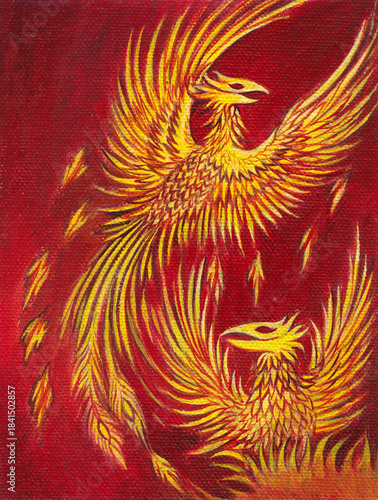 Phoenix surreal art design by hand painted on canvas.