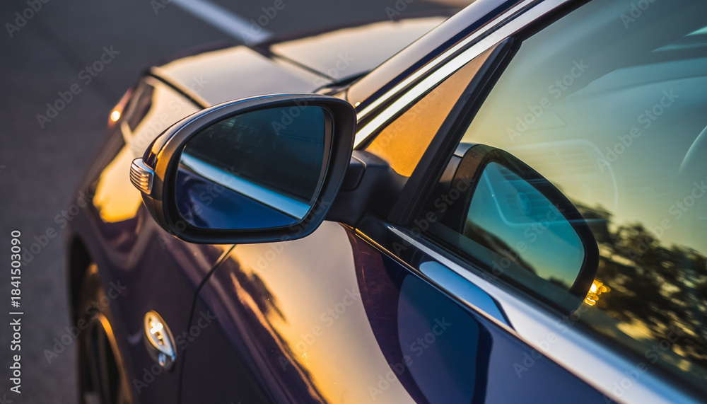 Fototapeta premium Close-Up Car Side Mirror with Reflection