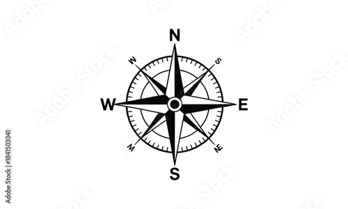 Compass rose icon featuring cardinal and intermediate directions for navigation, geography, orientation and travel design