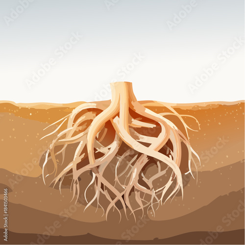 Intricate Tree Root System Emerging From Rich Earth Illustrating Growth And Natural Foundation In Warm Sunlight