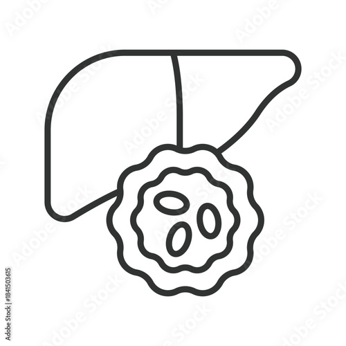 Liver cancer icon in line design. hepatic tumor, oncology, cancer cell, diagnosis, pathology, screening, treatment on white background vector. liver cancer editable stroke icon