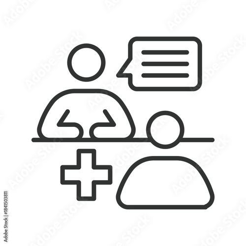 Doctor consultation icon in line design. oncology care, diagnosis, patient support, health discussion, treatment plan, awareness on white background vector. oncology consultation editable stroke icon