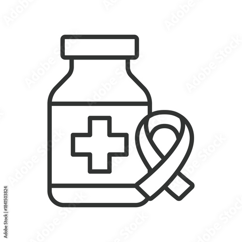 Cancer medicine icon in line design. oncology treatment, medication, therapy, support, health improvement, prevention on white background vector. cancer medicine editable stroke icon