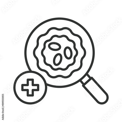 Research icon in line design. oncology study, cancer cell analysis, diagnosis, pathology, screening, treatment on white background vector. cancer research editable stroke icon
