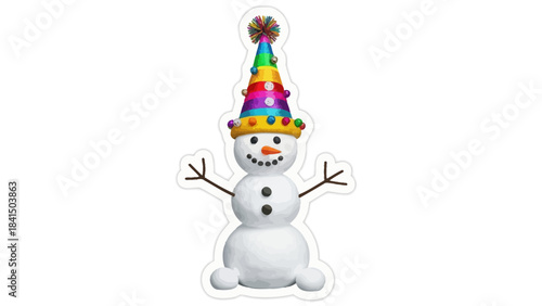 Festive Snowman: A cheerful snowman, adorned with a vibrant hat, stands ready to spread holiday cheer and winter wonder.
