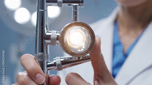 Close Up of Doctor Preparing Medical Endoscope for a Procedure.
