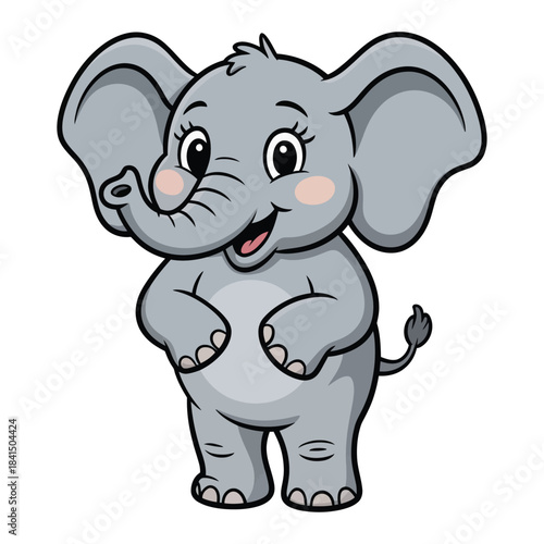 A funny pink baby elephant cartoon drawing, a cute wild animal character illustration vector for fun safari art.