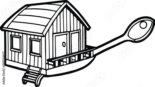 A tiny house sitting on a teaspoon