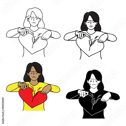 a woman with broken heart silhouette 