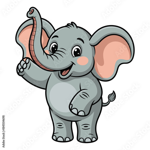 A funny pink baby elephant cartoon drawing, a cute wild animal character illustration vector for fun safari art.
