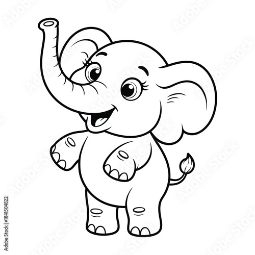A funny pink baby elephant cartoon drawing, a cute wild animal character illustration vector for fun safari art.