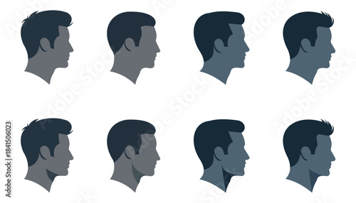 Black Human Face Silhouette Vector set.