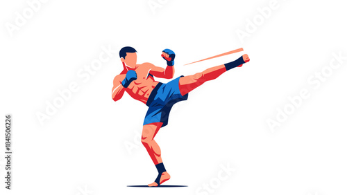 Dynamic Martial Arts Athlete Performing Powerful Kick Isolated Combat Sports Action Illustration