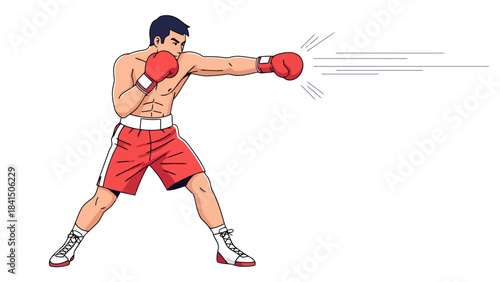 Dynamic Boxer Delivering a Powerful Punch in a Fighting Stance Sports Illustration