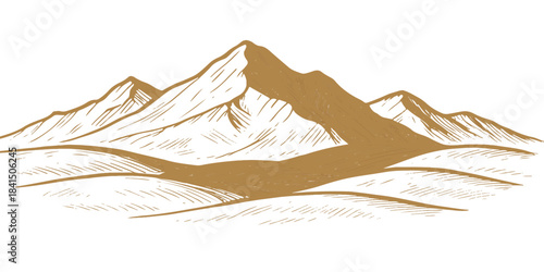Vector illustration of a high snowy mountain landscape with glacier peak and white clouds in the winter sky