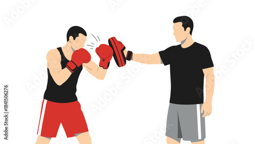 Boxer Training Session Punching Pad Workout Sports Coaching Illustration
