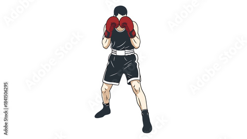 Male Boxer in Fighting Stance with Red Gloves Sports Illustration