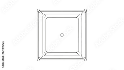 Minimalist Wireframe Design of a Square Structure with Central Point