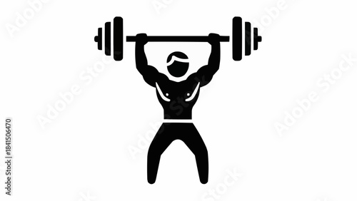 Man with barbell solid icon, bodybuilding concept, Weightlifter sign on white background, Man lifting weight icon in glyph style for mobile concept and web design. Vector graphics. stock illustration