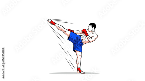 Martial Arts Athlete Performing Dynamic Roundhouse Kick in Combat Sports Training