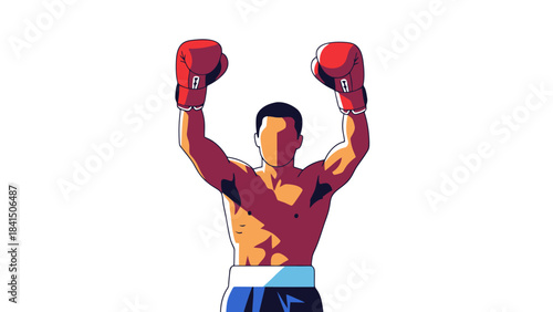 Victorious Boxer Raises Fists in Celebration After Championship Win