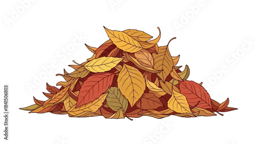 A pile of colorful autumn leaves in shades of yellow, orange, and red, isolated on a white background.