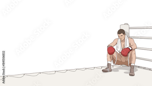 Exhausted Boxer Resting in Corner After Intense Match Athlete Fatigue Concept