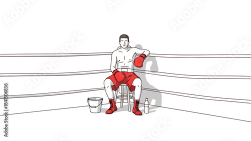 Boxer Resting in Corner of Ring During Break Sports Training Concept Illustration