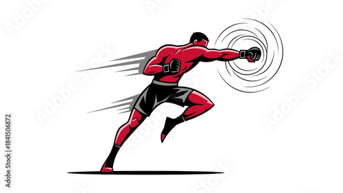 Aggressive Boxer Delivering Powerful Punch in Dynamic Motion