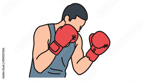 Healthy Man Training With Boxing Gloves Athletic Fitness Concept