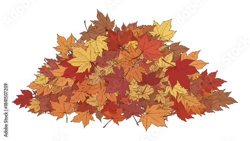 A large pile of dry, brown and orange autumn leaves on a white background, showcasing the fall season.