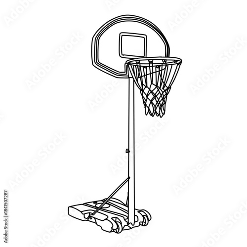 Line Art Illustration of a Portable Basketball Hoop System.