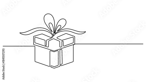 Gift card. Gift Box , continuous one line drawing style, vector design, Evoking feelings of happiness, generosity, and special occasions, Valentine's Day Gift box one line drawing, Vector illustration
