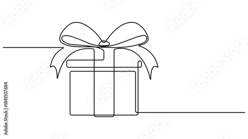 Gift card. Gift Box , continuous one line drawing style, vector design, Evoking feelings of happiness, generosity, and special occasions, Valentine's Day Gift box one line drawing, Vector illustration