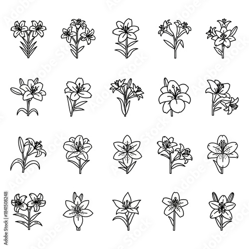Collection of Silhouetted Flower Icons for Design and Decoration
