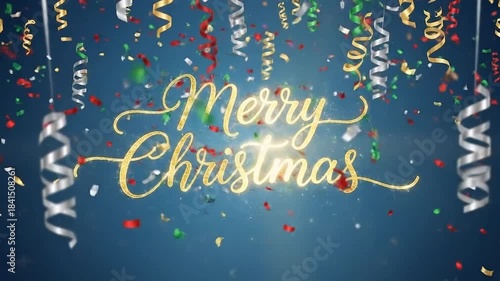 Festive christmas celebration with confetti and streamer animation background loop