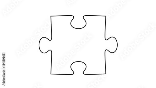 Simple Outline Line Art of a Single Interlocking Puzzle Piece on White Background 