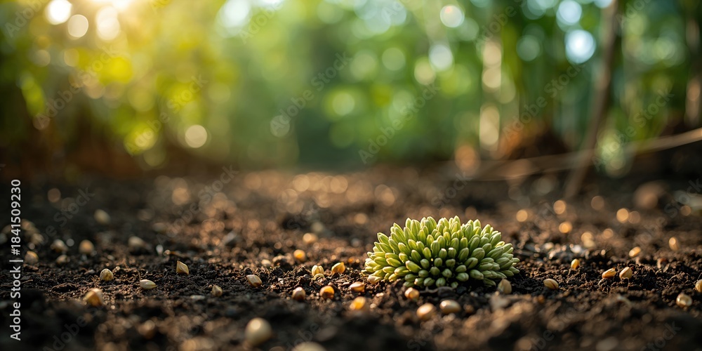 Fototapeta premium Albizia seeds germinating in soil, illustrating early plant growth for educational purposes