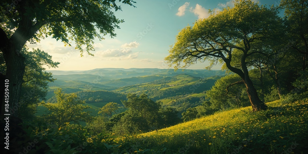 Naklejka premium Vibrant plant-covered terrain ecological health and conservation efforts